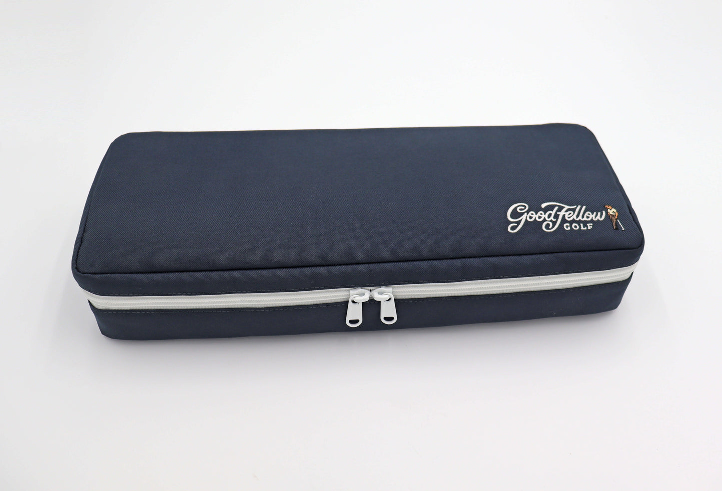 Navy Merrymaker golf organizer with Good Fellow Golf logo on a white background