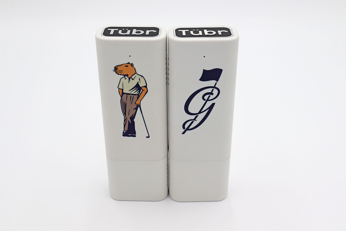 Product photo of a premium cigar case in white with Good Fellow Golf logos. Cigar case is airtight for ultimate protection and freshness.