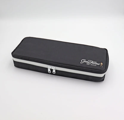 Black Merrymaker golf organizer with  Good Fellow Golf logo on a white background