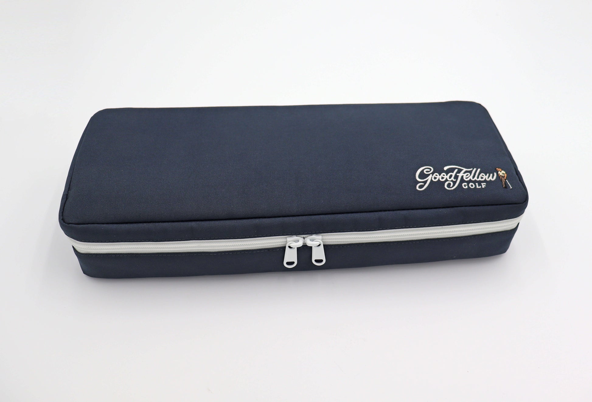 Navy Merrymaker golf organizer with  Good Fellow Golf logo on a white background