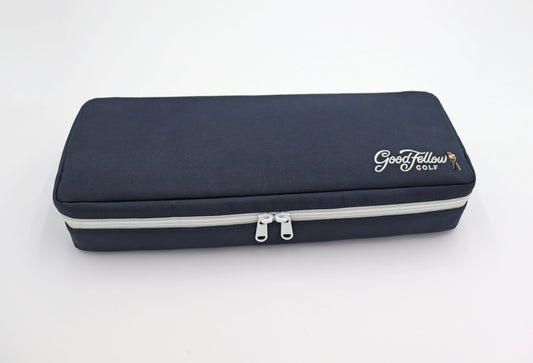 Navy Merrymaker golf organizer with  Good Fellow Golf logo on a white background